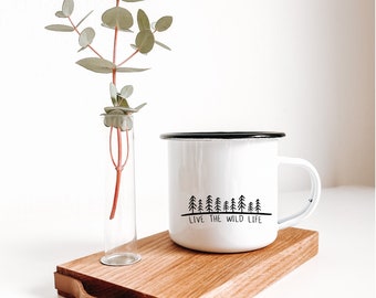 Enamel cup / mug "Live the wild life" coffee cup | Coffee | gift | coffee lover | coffee love | Camping | campfire | Hike