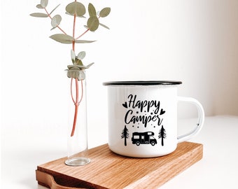 Enamel mug / cup "Happy Camper" camper / camping car coffee mug | coffee | gift | camping | campfire caravan |