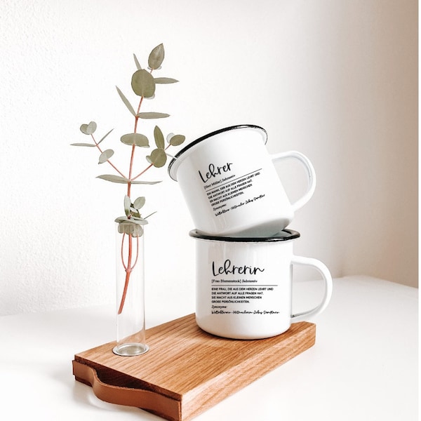 Emailletasse / Becher "Lehrerin / Lehrer"  | Geschenk | Statementtasse