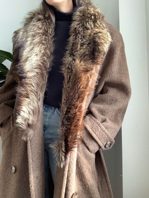 Vintage 70’s Calvin Klein Cashmere Wool Brown Fur