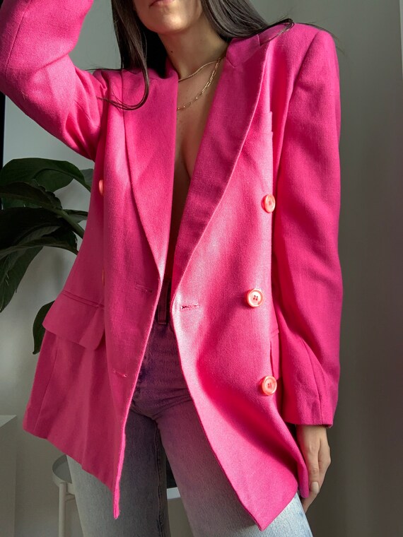 Vintage Hot Pink Linen Blazer Size 10 Womens