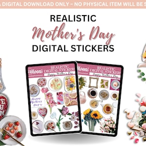 Mother's Day - Realistic Digital Stickers - Digital Planner Stickers - Digital Mock Up Stickers - Stickers with Shadows