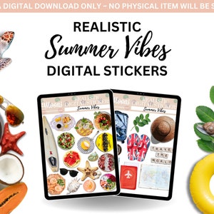 Summer Vibes Digital Stickers - Realistic Digital Stickers - Digital Planner Stickers - Digital Mock Up Stickers - Stickers with Shadows