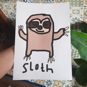 Sloth A4 Art Print Funny Print Animal Print image 2