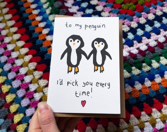 Penguin Valentine's Day A6 Blank Card | I'd Pick You Every Time | Funny Card