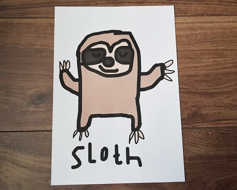 Sloth A4 Art Print Funny Print Animal Print image 1