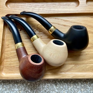 Smoking pipe made of maple tree with brass ring and acrylic stem for 9mm filter, Classic smooth, Tobacco, Anton Pipe.