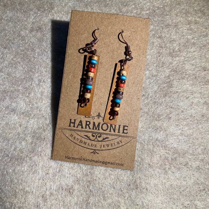 Beaded Copper Bar Earrings Etsy