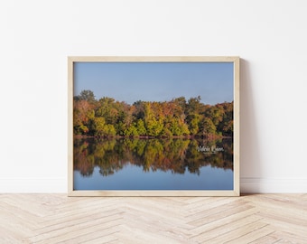 Höstreflektionsfoto, väggkonst i Bucks County, utskrivbar konst, höstfoto, fotografi i Bucks County, väggbonad, direktnedladdning
