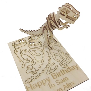 Kit de cartes d'anniversaire T-Rex - Modèle de dinosaure en contreplaqué de 3 mm - Cadeau unique pour les amateurs de dinosaures