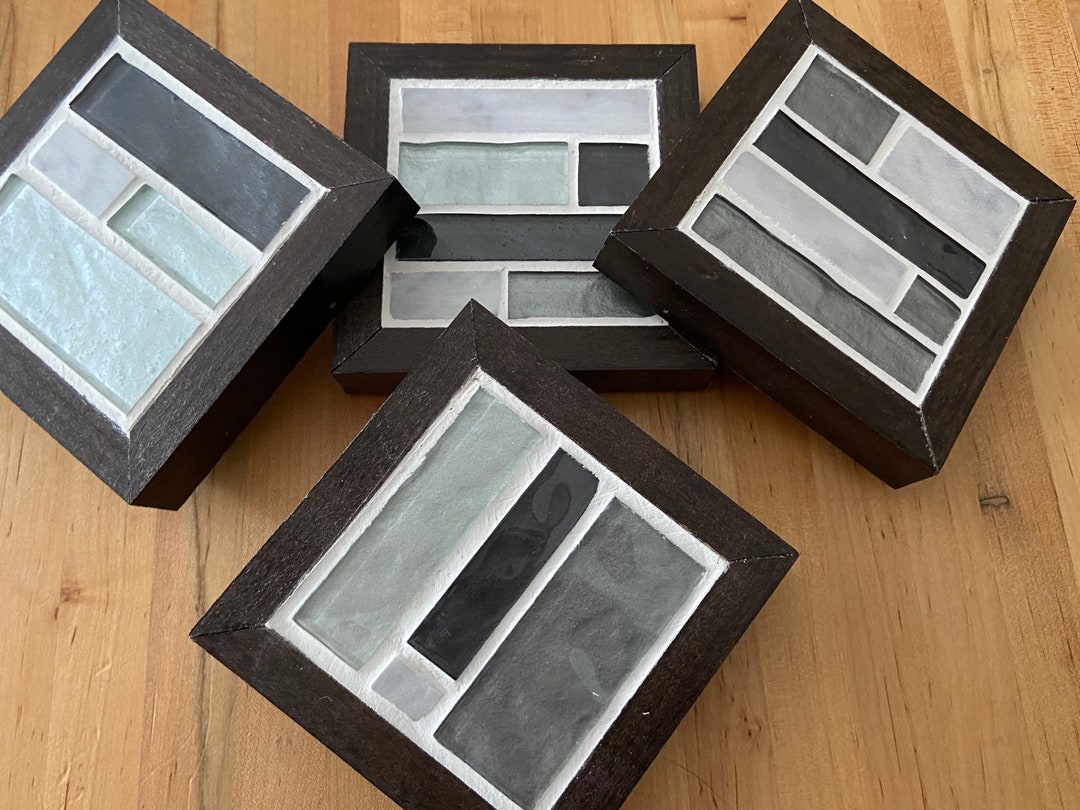 Glass Tile Coaster Set, Ceramic Drink Coasters, Beverage Holder, Table ...
