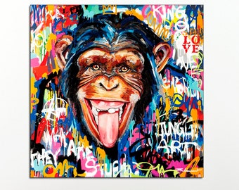 Monkey Graffiti Art Canvas Print: Colorful Urban Wall Decor