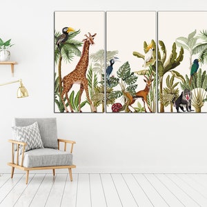 Jungle Animals Canvas Print: Safari Kids Room Wall Art