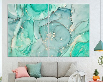 Green Gold Marble Abstract Canvas Wall Art: Modern Print