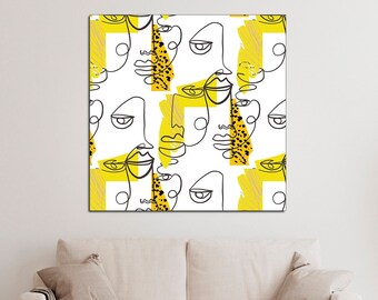 Abstract Female Face Canvas Art, Continuous Line Graffiti