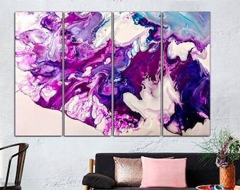 Purple Marble Abstract Canvas Art: Modern Wall Decor