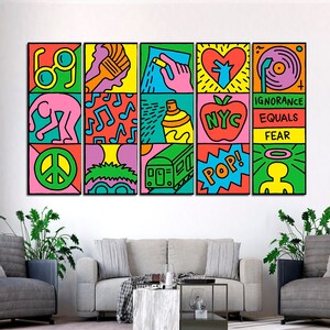 Modern wall art Collage print Pop art wall decor Haring canvas print  Abstract print Contemporary wall art