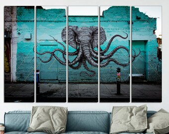 Octopus abstract wall art Gray octopus canvas print Octopus modern art Octopus graffiti art Extra large octopus art Nursery room decor