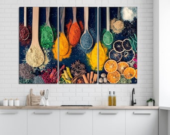 Spice wall art Kitchen wall decor Spices canvas print Cooking spices art Large kitchen wall art