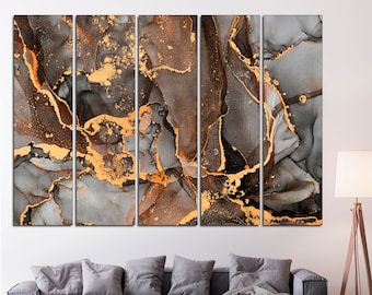 Black Gold Marble Abstract Canvas Print: Modern Wall Art