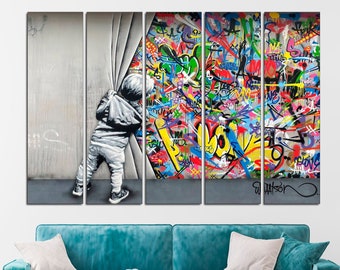 Graffiti Canvas Print: Behind the Curtain Urban Street Art Wall Decor