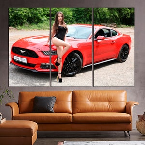 Red Ford Mustang car wall art Ford Mustang wall decor Mustang canvas print Girls loves Mustang Poster Mustang