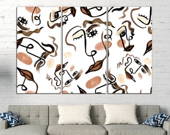 Abstract Face Canvas Print: Continuous Line Art, Graffiti Style