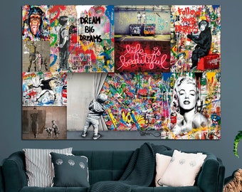 Graffiti Pop Art Collage Print: Modern Street Art Canvas