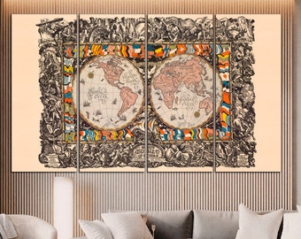 Antique World Map Canvas Print: Extra Large Wall Art