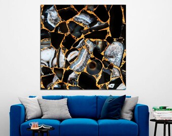 Black Marble Abstract Canvas Art: Gold Vein Modern Wall Decor