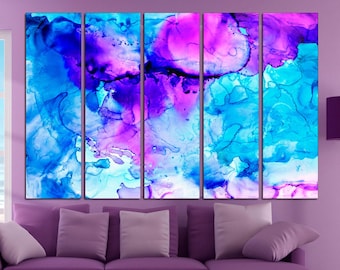 Purple Blue Marble Canvas Wall Art: Abstract Marbling Print