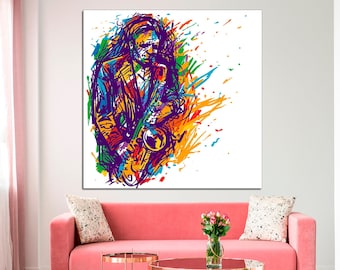 Jazz music canvas art Pop music wall decor Saxophone wall art Music wall decor  Jazz poster Music canvas print Jazz gift