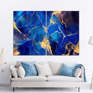 Blue Gold Marble Canvas Print: Modern Abstract Wall Art