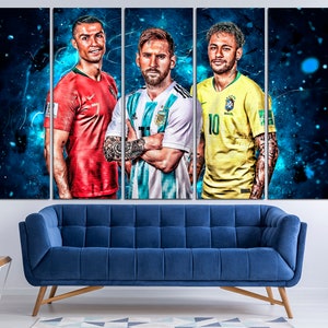 Ronaldo Messi Neymar arte mural Ídolos de niños cartel Mejores delanteros de fútbol impresión Leyendas de sus países arte Decoración de fútbol Decoración infantil