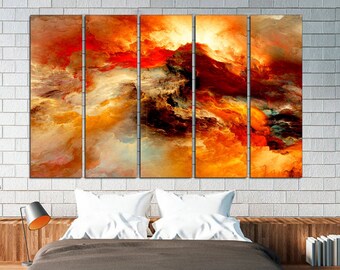 Fantastic orange clouds Colorful abstract Red and orange abstract art Marbling wall art Abstract clouds Marble wall decor Abstract art print