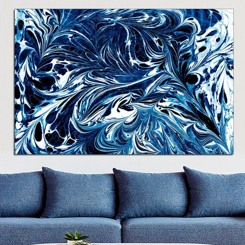 Amazing Dark Blue Abstract Art Blue Black White Abstract Print Etsy