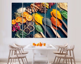 Spice Art Print: Kitchen Canvas Wall Decor, Set of 5
