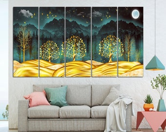 Misty Forest Canvas Art: Abstract Mountain Print, Japanese Decor