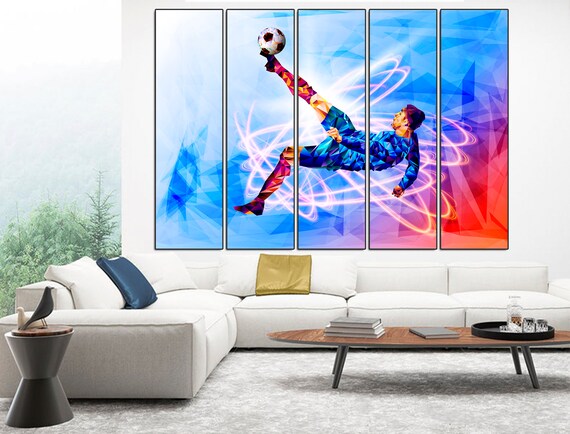 Abstract Soccer Canvas Art, Modern Ronaldo Print, Large Wall Decor