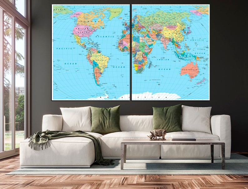 World Map Wall Art Map of the World Wall Decor World Map Etsy