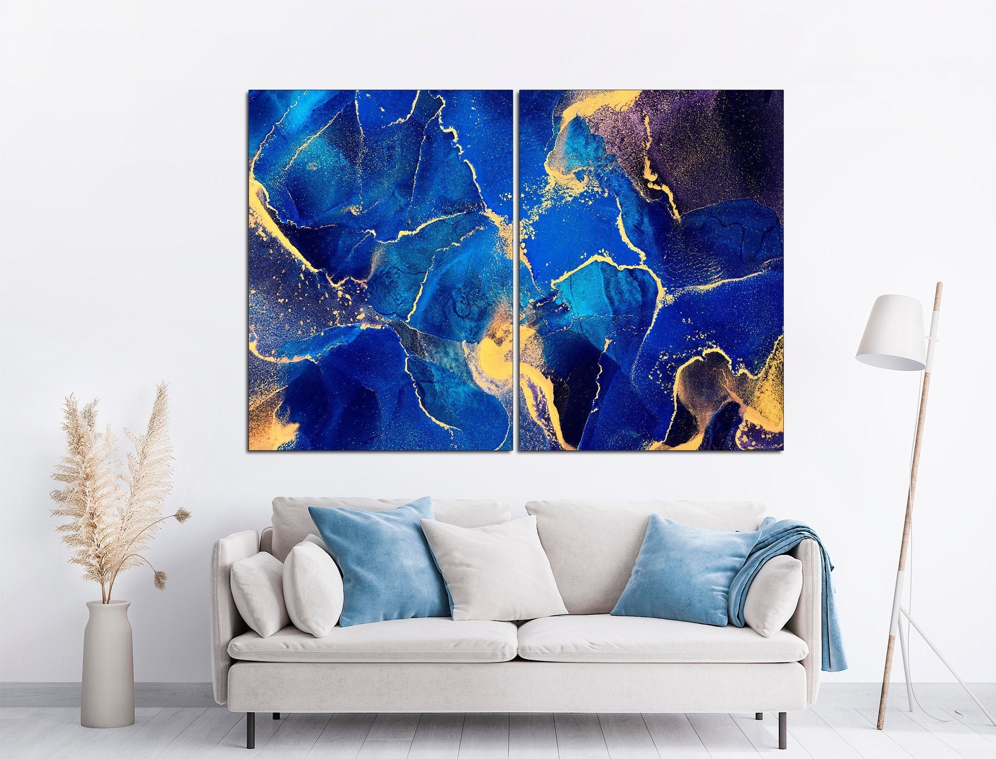 Blue Gold Marble Wall Decor Abstract Print Modern Wall Art Etsy