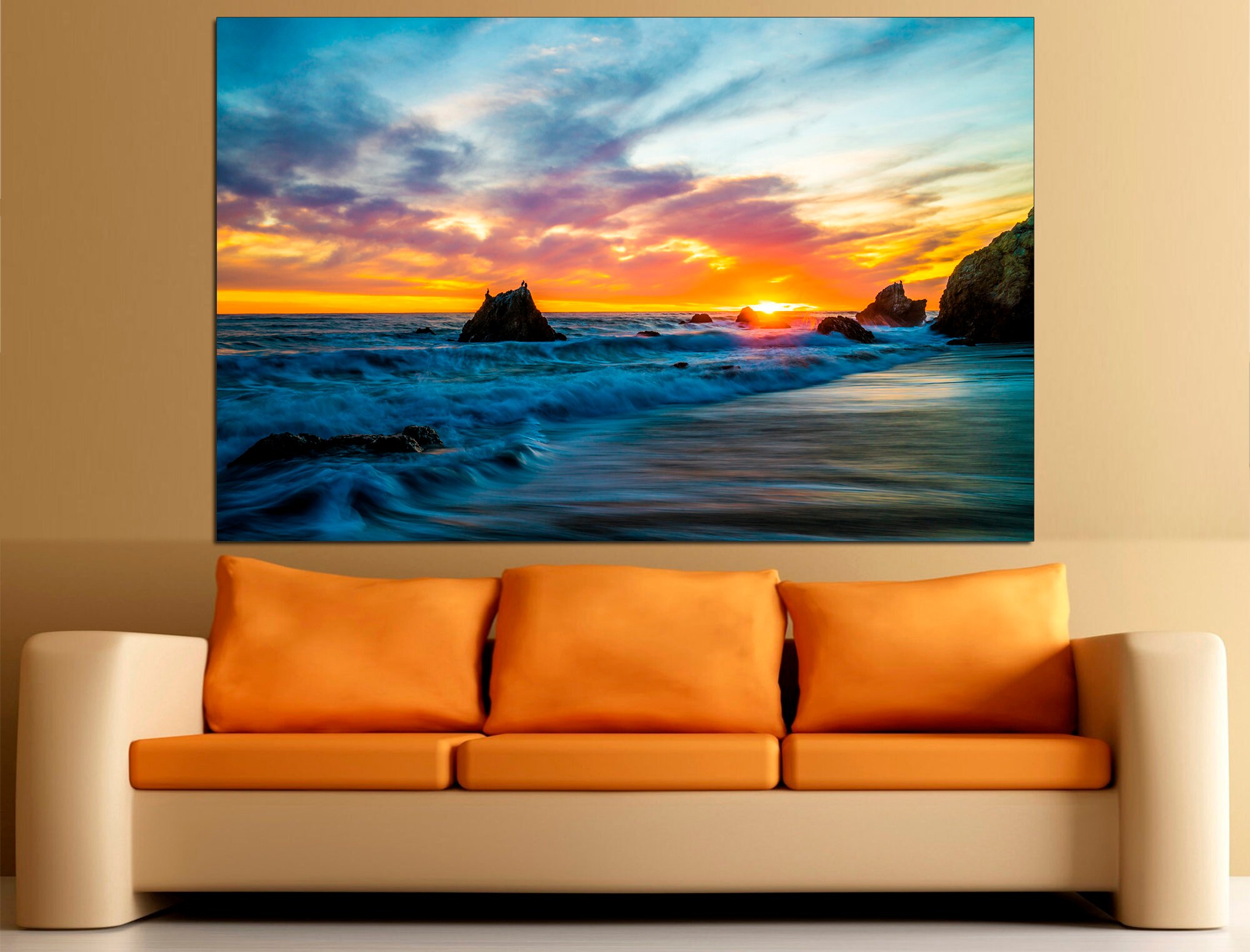 Ocean Sunrise Wall Art USA Beach Sunset Print Colorful Sunrise - Etsy