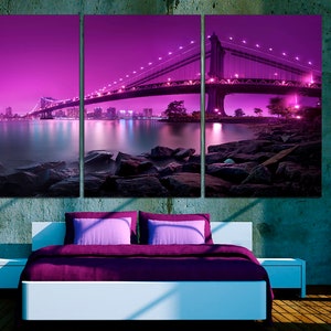 Manhattan pont mur art New York à la nuit Manhattan horizon imprimer Brooklyn pont affiche NYC pont Wall set de Manhattan
