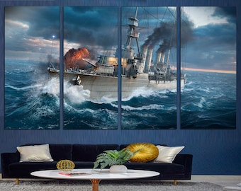 Navy Ship Canvas Art: Old Warship Print, Nautical Decor
