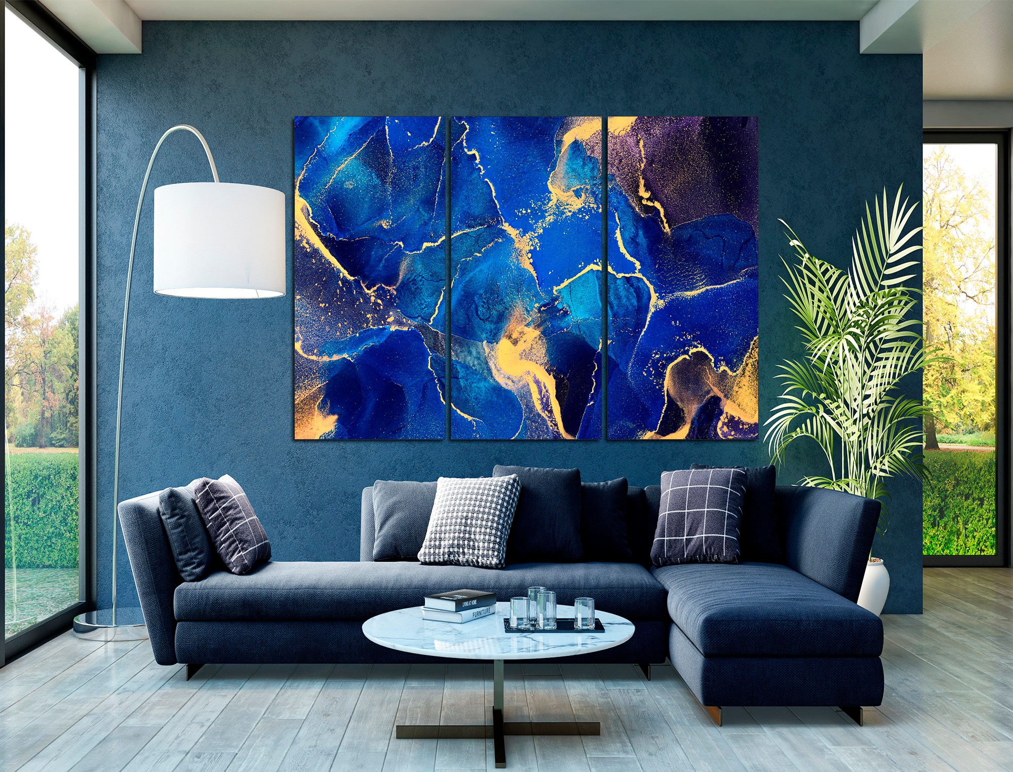 Blue Gold Marble Wall Decor Abstract Print Modern Wall Art Etsy
