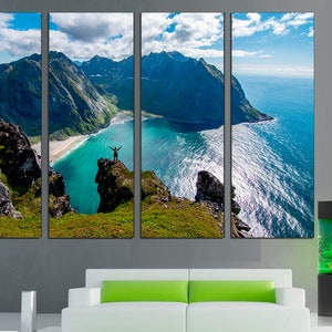 Lofoten Norway Mountain wall art Norway landscape Mountain seascape in Norway Lofoten print Sea wall art
