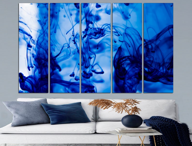 Navy Blue Wall Decor Blue Marble Print Blue Abstract Art Etsy