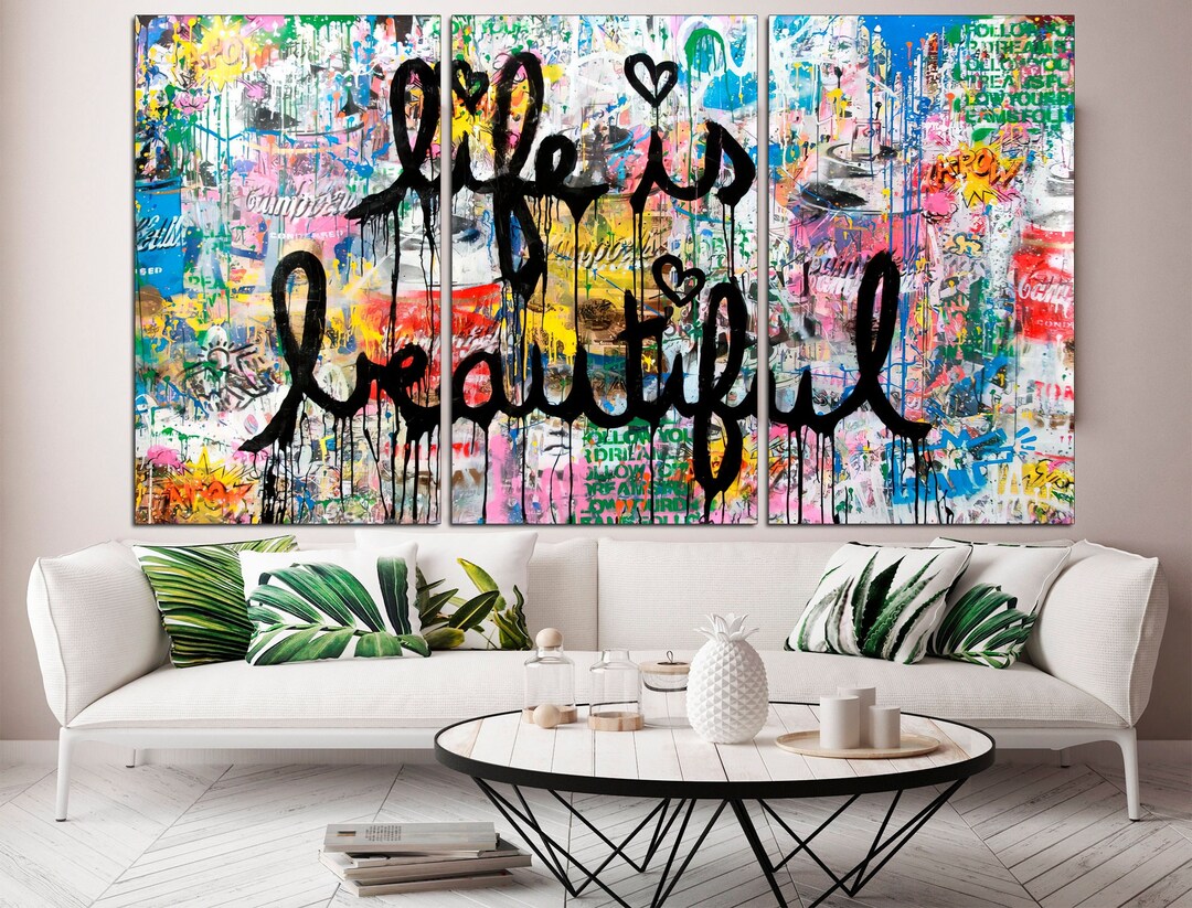 Life is Beautiful Canvas Print Contemporary Art Brainwash Poster Life