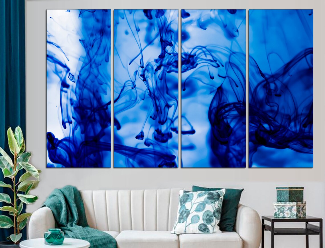 Navy Blue Wall Decor Blue Marble Print Blue Abstract Art Etsy