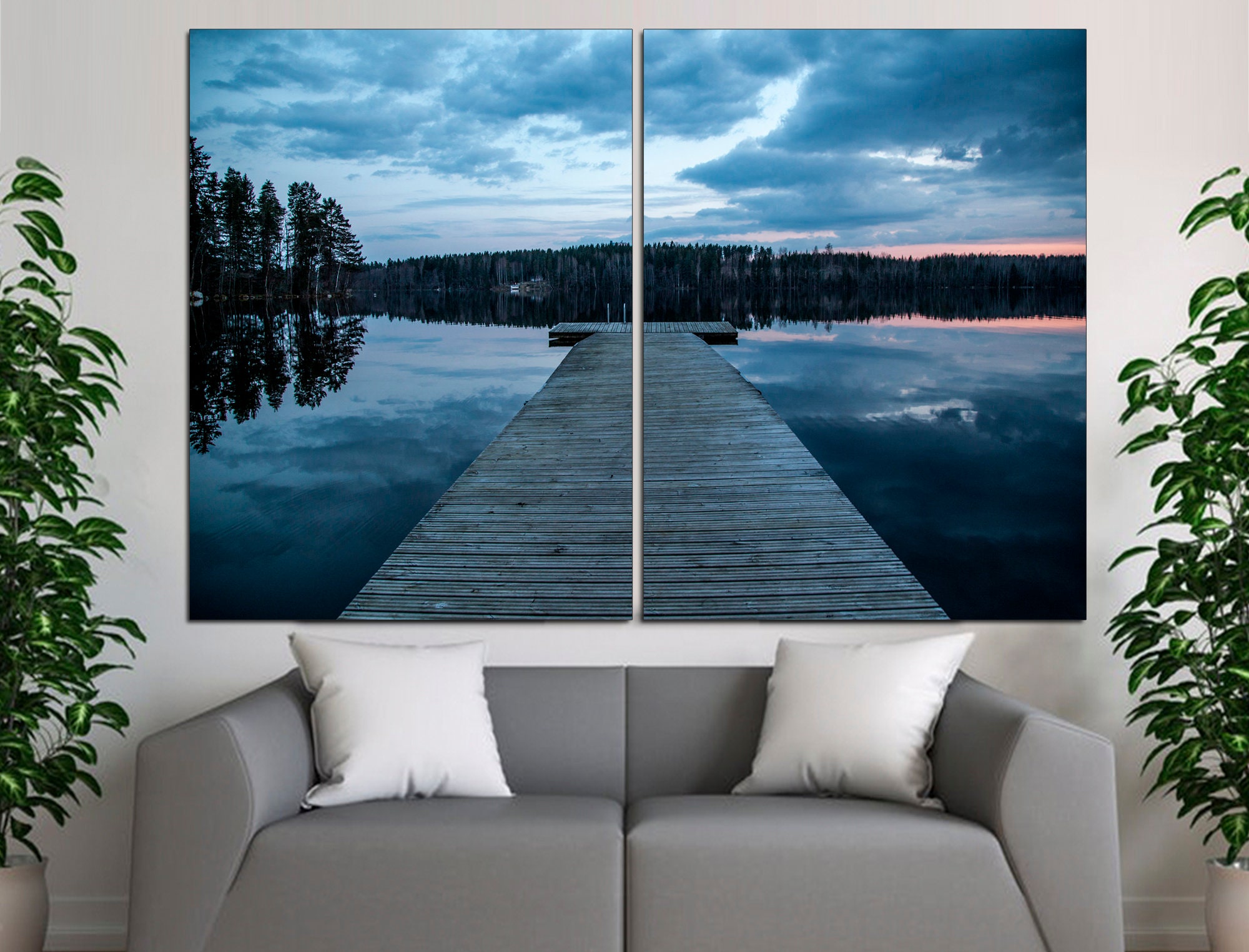 Cloudy Lake Sunset 3 Panel Split triptych Lake Sunset Canvas - Etsy